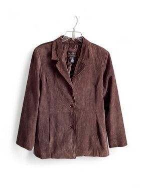 Dialogue Chocolate Brown Suede Three-Button Blazer Jacket 90s Y2K Retro Style